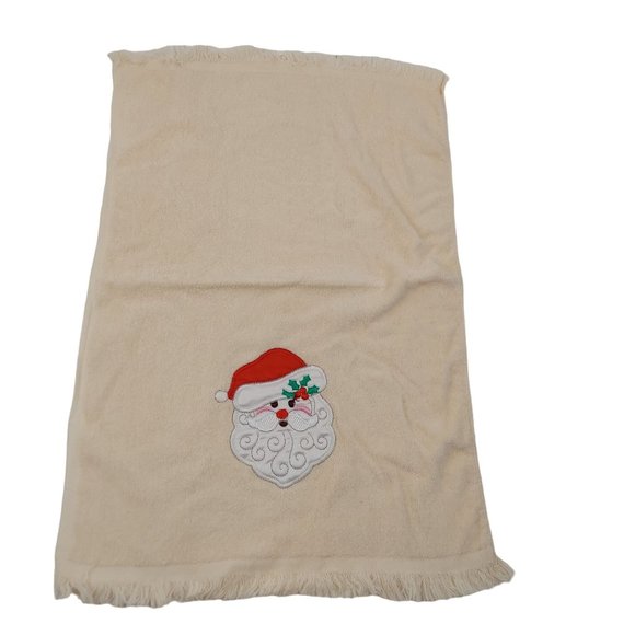 Cecil Saydah Christmas Santa Hand Towels Bathroom Kitchen Beige Neutral Set Of 2 - Picture 2 of 6